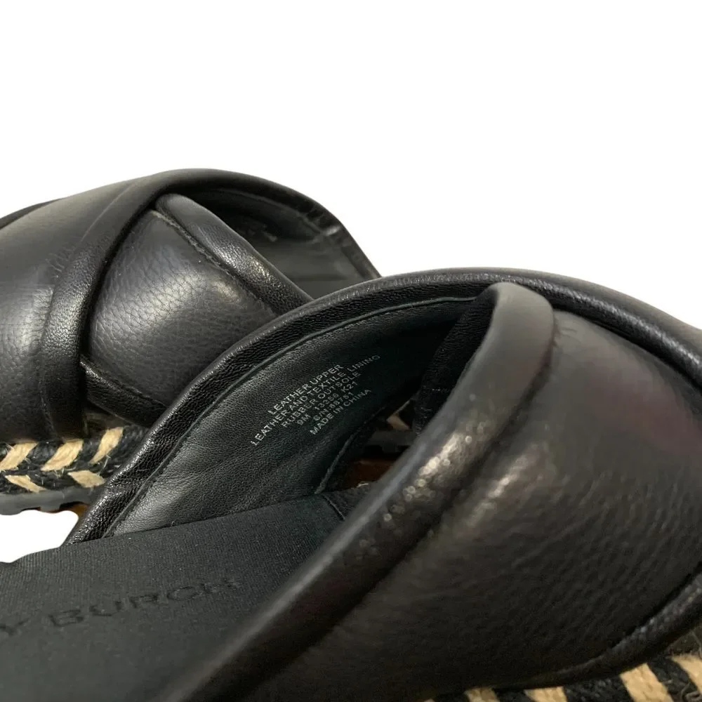 Tory Burch NWOT Cross Strap Puffy Slides Espadrille Platform Sandal Black Size 9